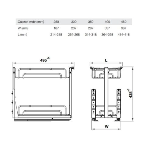 Kích thước giá gia vị Inox 304 Hafele Omero 547.10.064 350mm