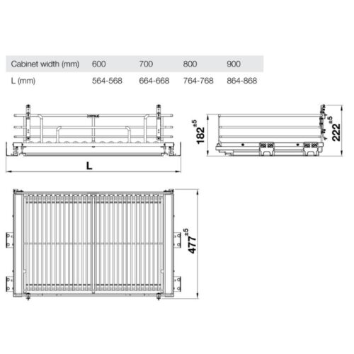 Kích thước giá xoong nồi Inox 304 Hafele Kason 549.04.056 800mm