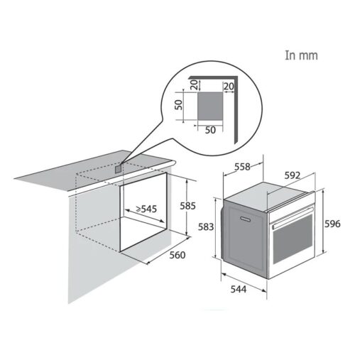 Kích thước lò nướng âm tủ 73L Brandt BOP7543LX