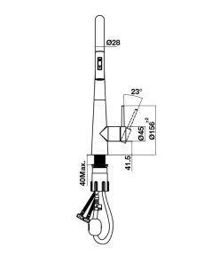 Kích thước mặt sau vòi rửa bát Hafele HT24-SH1P417-BR 570.85.041 có dây rút