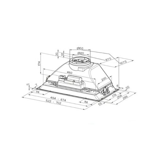 Kích thước máy hút mùi âm tủ Brandt BHG1522X