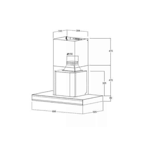 Kích thước máy hút mùi áp tường Brandt AD1200X