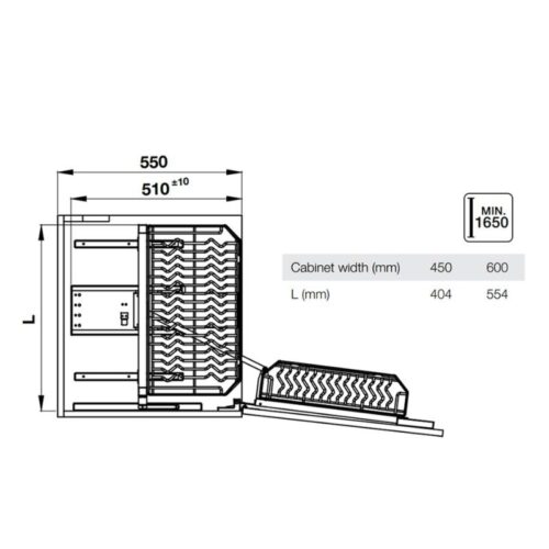 Kích thước tủ kho Hafele Kara Swing 595.71.043 450mm