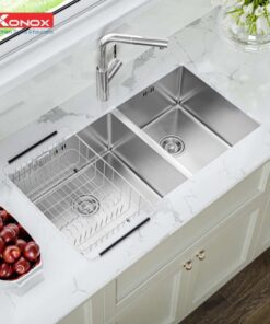 Ảnh thực tế chậu rửa bát inox 2 hố Konox Cube 8144DU