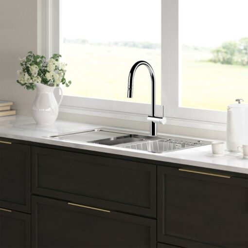 Ảnh vòi rửa bát nóng lạnh Konox Resta Chrome có dây rút
