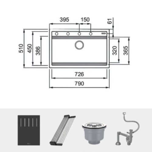 Chi tiết chậu rửa bát đá 1 hố Konox Terra 790S