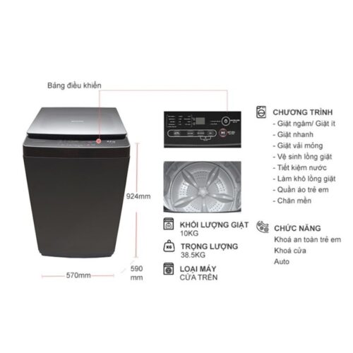 Chi tiết máy giặt Sharp 10kg ES-Y100HV-S cửa trên