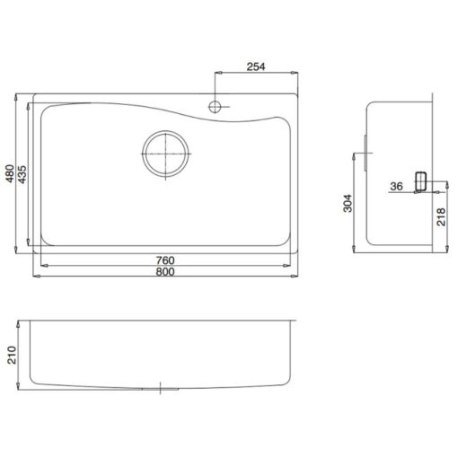 Kích thước chậu rửa bát 1 hố Kluger KF8131FS-S80