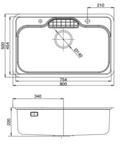 Kích thước chậu rửa bát 1 hố Kluger KW8151FB-S80