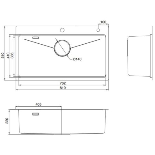 Kích thước chậu rửa bát 1 hố Kluger KW8181FS-S81