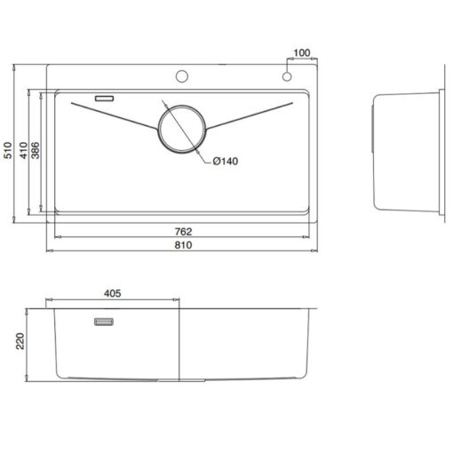 Kích thước chậu rửa bát 1 hố Kluger KW8181FS-S81 Plus