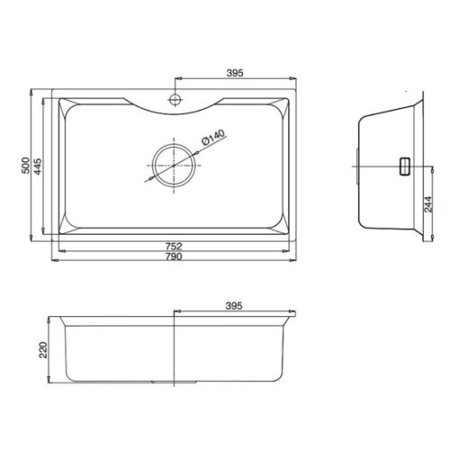 Kích thước chậu rửa bát 1 hố Kluger KW8191FS-S79