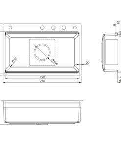 Kích thước chậu rửa bát 1 hố Kluger KWF8161FB-S76W Plus