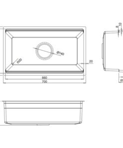 Kích thước chậu rửa bát 1 hố Kluger KWU8161FB-S70