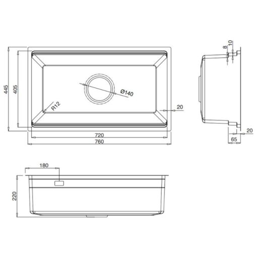 Kích thước chậu rửa bát 1 hố Kluger KWU8161FB-S76 Plus