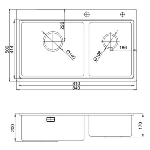 Kích thước chậu rửa bát 2 hố Kluger KW8211S-S84