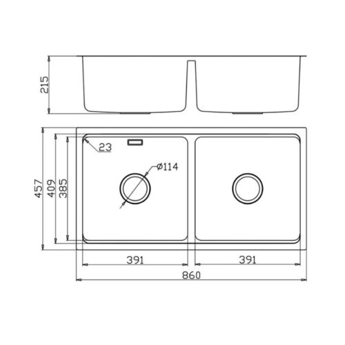 Kích thước chậu rửa bát Konox chống xước Undermount Sink KN8646DU Dekor Basic