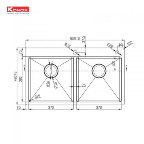 Kích thước chậu rửa chén bát Konox Overmount Series KN8248DOB