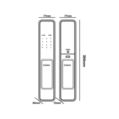 Kích thước khóa cửa vân tay Bosch EL600 EU Gray