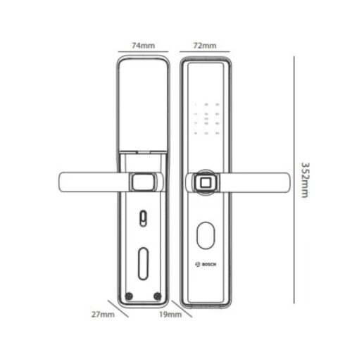 Kích thước khóa cửa vân tay Bosch ID30 EU Black