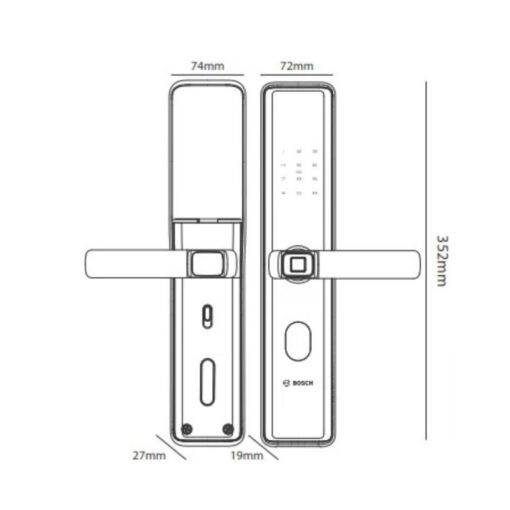 Kích thước khóa cửa vân tay Bosch ID30 EU Black