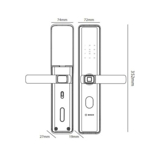 Kích thước khóa cửa vân tay Bosch ID30 EU Gray