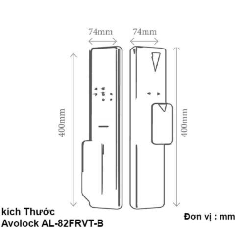 Kích thước khóa cửa điện tử Avolock AL-82FRVT-B