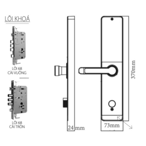 Kích thước khóa thông minh Avolock AV-65-B