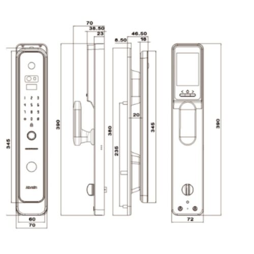 Kích thước khóa cửa điện tử Avolock AV-69-G