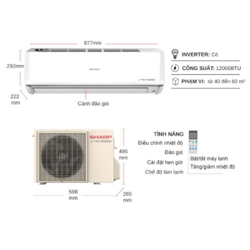 Kích thước điều hoà Sharp 1 chiều Inverter AU-X13ZEW