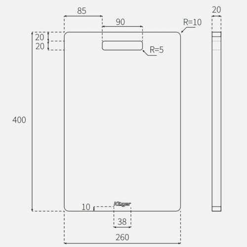 Kích thước thớt gỗ tre Kluger KCB-101W