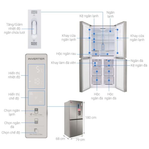 Kích thước tủ lạnh 4 cánh 401 lít Sharp SJ-FXP480VG-CH