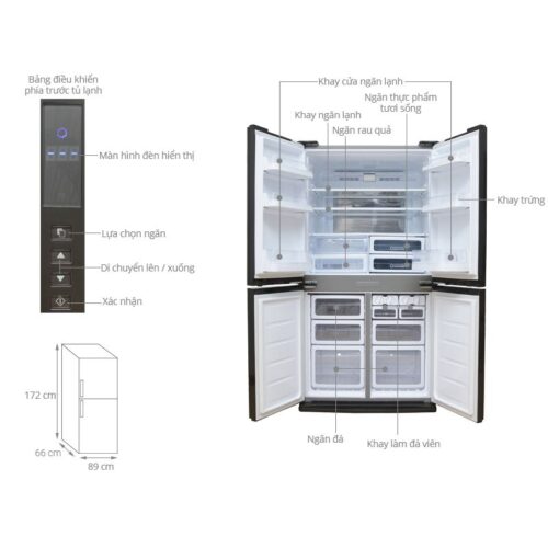 Kích thước tủ lạnh 4 cánh 556 lít Sharp SJ-FX630V-ST