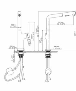 Kích thước vòi rửa bát nóng lạnh Kluger KLF0001B có dây rút