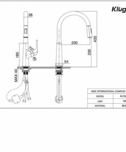 Kích thước vòi rửa bát nóng lạnh Kluger KLF0002C có dây rút