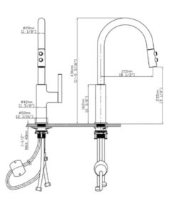 Kích thước vòi rửa bát nóng lạnh Kluger KLF0005C có dây rút