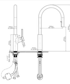 Kích thước vòi rửa bát nóng lạnh Kluger KLF0006C có dây rút