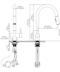 Kích thước vòi rửa bát nóng lạnh Kluger KLF0008S có dây rút