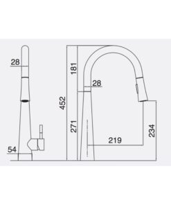 Kích thước vòi rửa bát nóng lạnh Kluger KLF0009C có dây rút