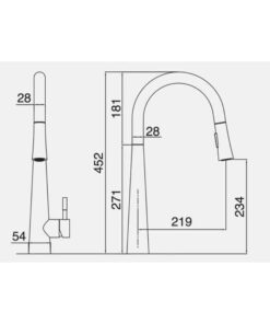 Kích thước vòi rửa bát nóng lạnh Kluger KLF0009S có dây rút