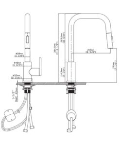 Kích thước vòi rửa bát nóng lạnh Kluger KLF0011C có dây rút