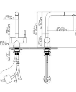 Kích thước vòi rửa bát nóng lạnh Kluger KLF0013C có dây rút