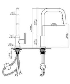 Kích thước vòi rửa bát nóng lạnh Kluger KLF0015C có dây rút