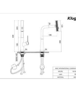 Kích thước vòi rửa bát nóng lạnh Kluger KLF0018S có dây rút