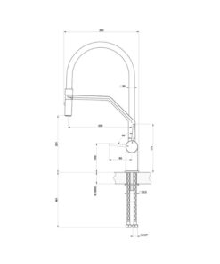 Kích thước vòi rửa bát nóng lạnh Konox Resta Chrome có dây rút