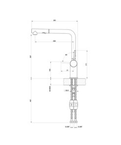 Kích thước vòi rửa bát nóng lạnh Konox Stella Chrome có dây rút