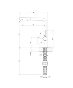 Kích thước vòi rửa bát nóng lạnh Konox Stella Grey có dây rút