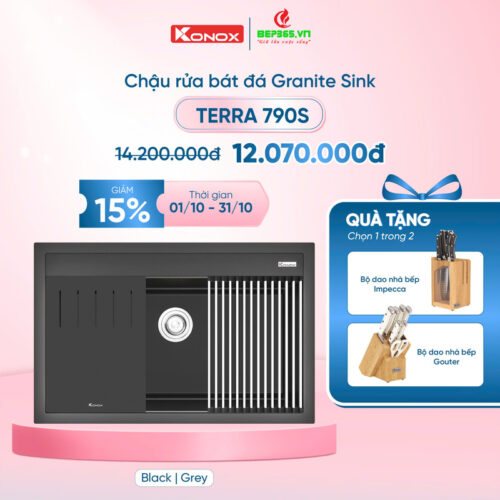 Khuyến mại chậu rửa bát đá 1 hố Konox Terra 790S