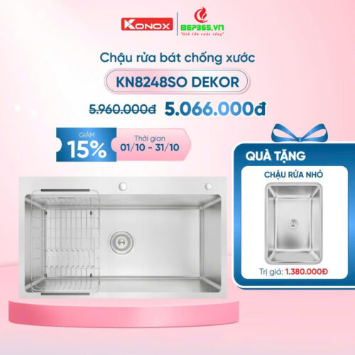 Khuyến mại chậu rửa bát inox 1 hố Konox KN8248SO Dekor