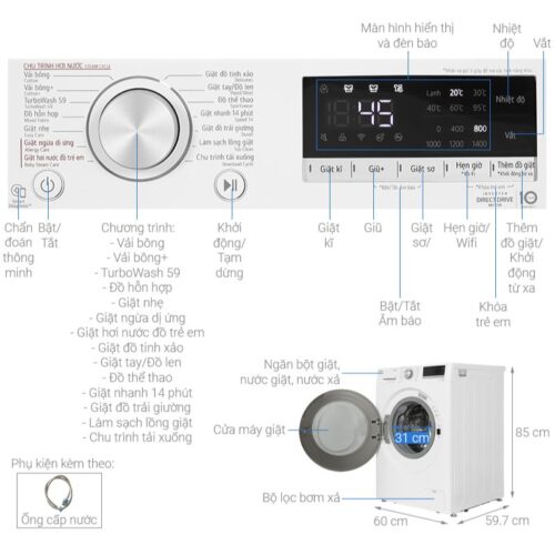 Thông số kỹ thuật máy giặt LG FV1410S4W1 ABWPEVN